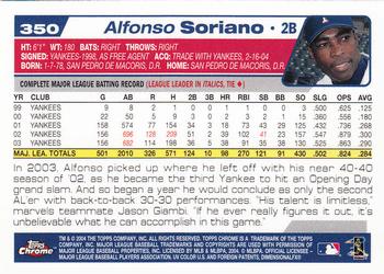 2004 Topps Chrome #350 Alfonso Soriano Back