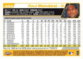 2004 Topps Chrome #402 Raul Mondesi Back