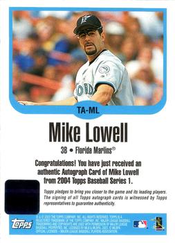 2004 Topps - Autographs #TA-ML Mike Lowell Back
