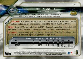 2018 Bowman - Sky Blue #15 Corey Knebel Back