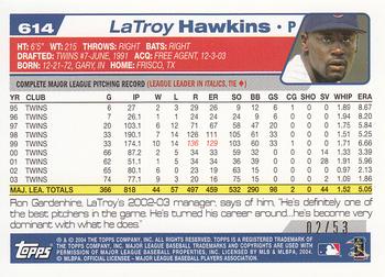 2004 Topps - Black #614 LaTroy Hawkins Back