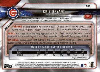 2018 Bowman - Orange #100 Kris Bryant Back