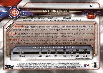 2018 Bowman - Red #33 Anthony Rizzo Back