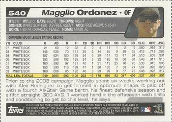 2004 Topps - HTA Box Bottom Panels Singles #540 Magglio Ordonez Back