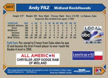 2017 Grandstand Midland RockHounds #NNO Andy Paz Back