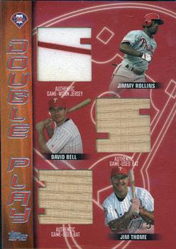 2004 Topps Clubhouse Collection - Double Play Relics #PHI Jimmy Rollins / David Bell / Jim Thome Front