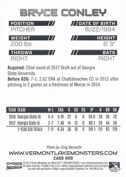 2017 Choice Vermont Lake Monsters #9 Bryce Conley Back