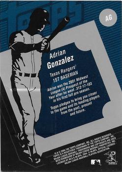 2004 Topps Clubhouse Collection #AG Adrian Gonzalez Back