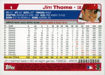 2004 Topps - Gold #1 Jim Thome Back