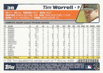 2004 Topps - Gold #38 Tim Worrell Back