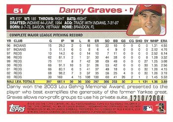 2004 Topps - Gold #51 Danny Graves Back
