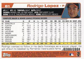 2004 Topps - Gold #81 Rodrigo Lopez Back