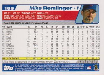 2004 Topps - Gold #169 Mike Remlinger Back
