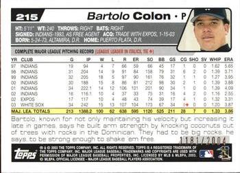 2004 Topps - Gold #215 Bartolo Colon Back