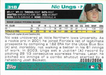 2004 Topps - Gold #318 Nic Ungs Back