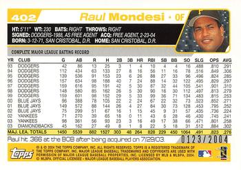 2004 Topps - Gold #402 Raul Mondesi Back