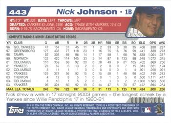 2004 Topps - Gold #443 Nick Johnson Back