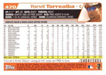 2004 Topps - Gold #470 Yorvit Torrealba Back