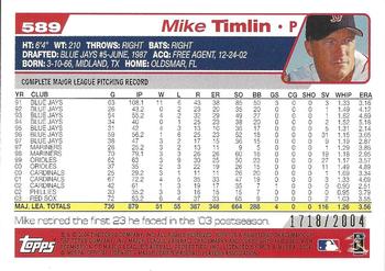 2004 Topps - Gold #589 Mike Timlin Back