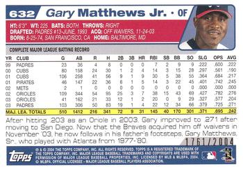 2004 Topps - Gold #632 Gary Matthews Jr. Back