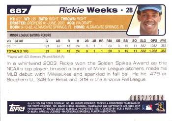 2004 Topps - Gold #687 Rickie Weeks Back