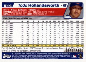 2004 Topps - Gold #514 Todd Hollandsworth Back