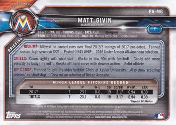 2018 Bowman - Prospect Autographs #PA-MG Matt Givin Back