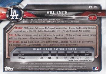 2018 Bowman - Prospect Autographs #PA-WS Will Smith Back
