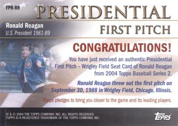 2004 Topps - Presidential First Pitch Seat Relics #FPR-RR Ronald Reagan Back