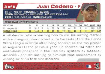 2004 Topps - Boston Red Sox #3 Juan Cedeno Back