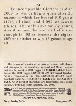 2004 Topps Cracker Jack #74 Roger Clemens Back
