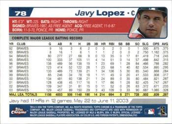 2004 Topps Chrome - Gold Refractors #78 Javy Lopez Back