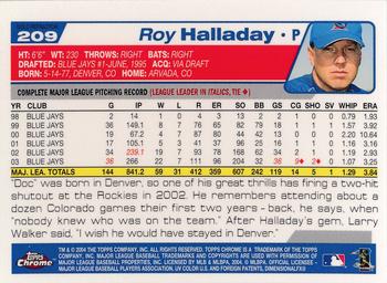 2004 Topps Chrome - Gold Refractors #209 Roy Halladay Back