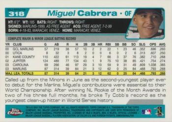 2004 Topps Chrome - Gold Refractors #318 Miguel Cabrera Back