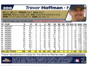 2004 Topps Chrome - Gold Refractors #386 Trevor Hoffman Back