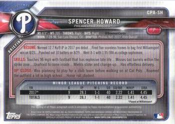 2018 Bowman - Chrome Prospect Autographs #CPA-SH Spencer Howard Back