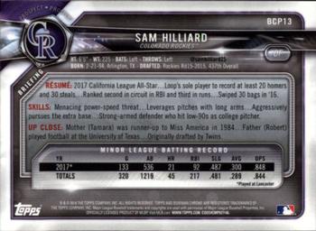 2018 Bowman - Chrome Prospects #BCP13 Sam Hilliard Back