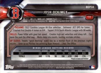 2018 Bowman - Chrome Prospects #BCP34 Josh Ockimey Back