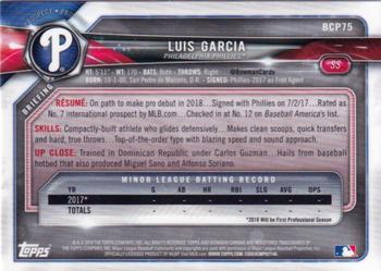 2018 Bowman - Chrome Prospects #BCP75 Luis Garcia Back