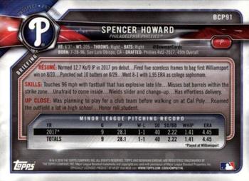 2018 Bowman - Chrome Prospects #BCP91 Spencer Howard Back
