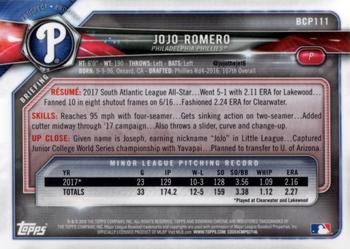 2018 Bowman - Chrome Prospects #BCP111 JoJo Romero Back