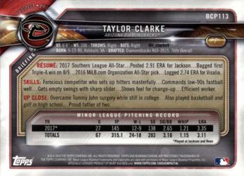 2018 Bowman - Chrome Prospects #BCP113 Taylor Clarke Back