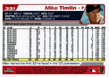 2004 Topps Chrome - Red X-Fractors #331 Mike Timlin Back