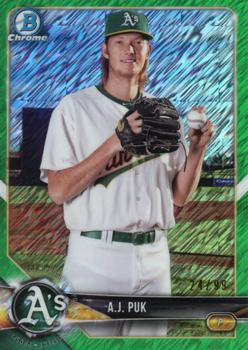 2018 Bowman - Chrome Prospects Green Shimmer Refractor #BCP142 A.J. Puk Front