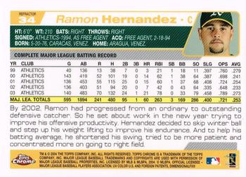 2004 Topps Chrome - Refractors #34 Ramon Hernandez Back
