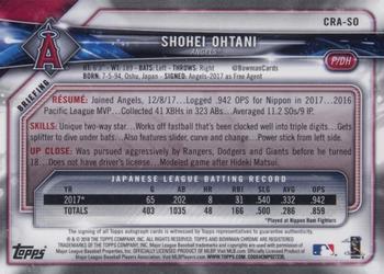 2018 Bowman - Chrome Rookie Autographs Atomic #CRA-SO Shohei Ohtani Back