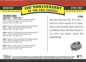 2004 Topps - Fall Classic Covers #FC1908 1908 World Series Back