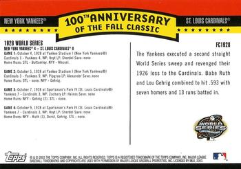 2004 Topps - Fall Classic Covers #FC1928 1928 World Series Back
