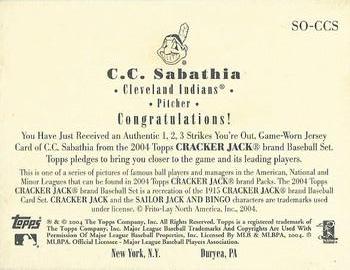2004 Topps Cracker Jack - 1-2-3 Strikes You're Out Relics #SO-CCS CC Sabathia Back