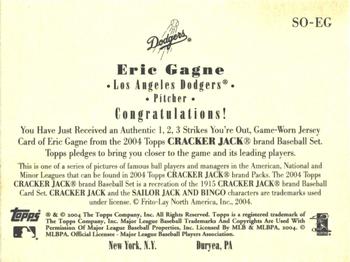2004 Topps Cracker Jack - 1-2-3 Strikes You're Out Relics #SO-EG Eric Gagne Back